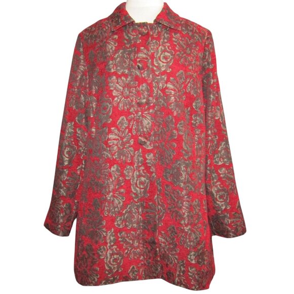 Chicos Red Metallic Tapestry Brocade Topper Coat Womens M 1 Regal Whimsygoth - Picture 1 of 9